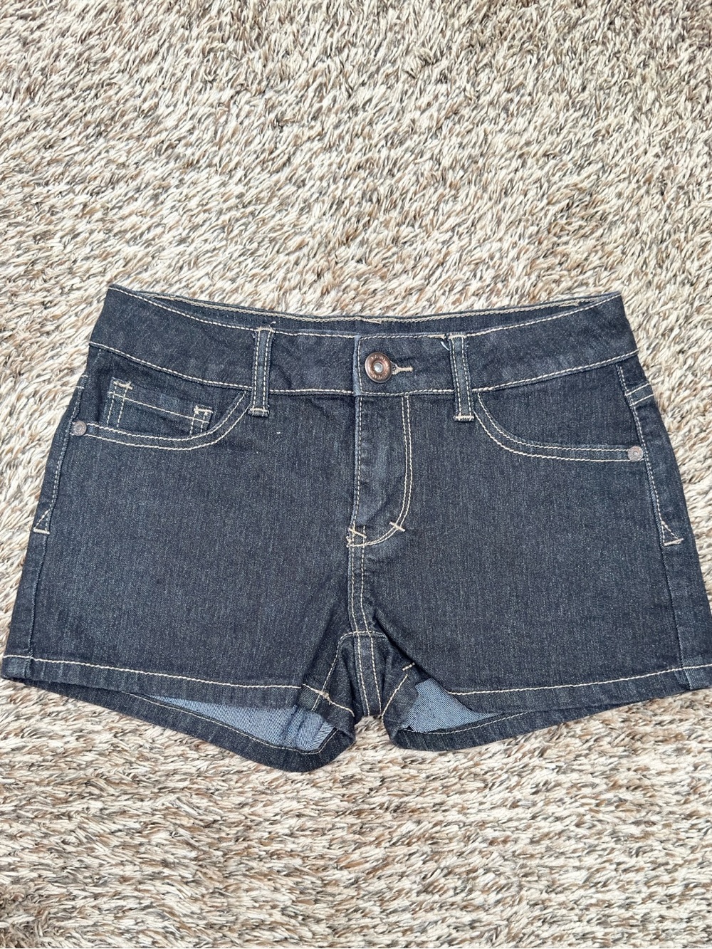 Women's Dark Blue Denim Jean Shorts — Low-Rise Casual Cut